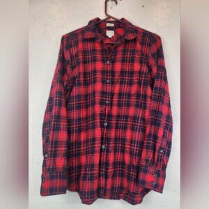 J.CREW Women's Shirt Top Boyfit Red Blue Plaid Long Sleeve Button Flannel Size S